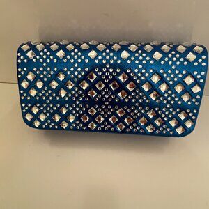 Somiakl Blue Embellished Chain Strap Clutch Handbag Purse Navy NWT